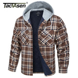 TACVASEN Cotton Flannel Shirt Jacket with Hood Mens Long Sleeve Quilted Lined Plaid Coat Button Down Thick Hoodie Outwear