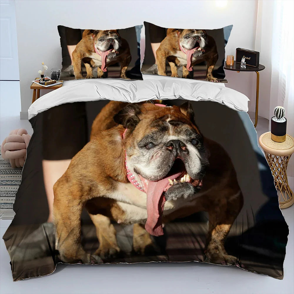 Cartoon Pitbull Dog Comforter Bedding Set,Duvet Cover Bed Set Quilt Cover Pillowcase,King Queen Size Bedding Set for Adult Child