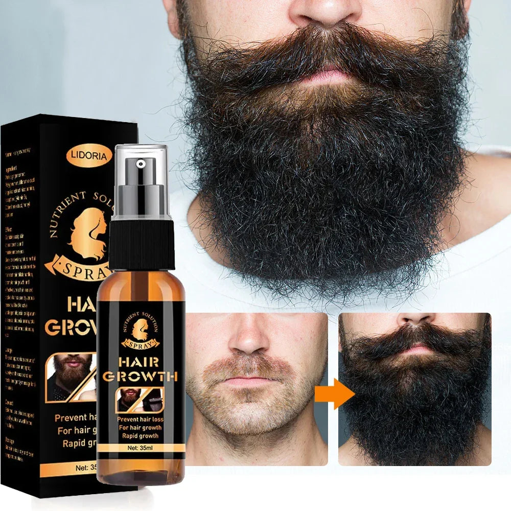 Beard Growth Serum Spray Fast Styling Hair Growing Essential Oil Thicker Longer Fuller Beard Softening Moisturizing Beard Care