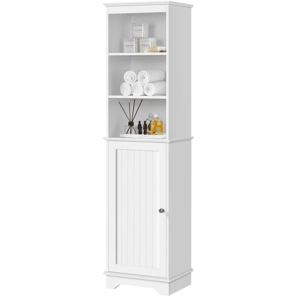 SMILE MART Wooden Slim Bathroom Floor Cabinet for Small Space, White