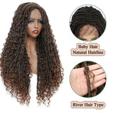 X-TRESS Braided Wigs Lace Front Wig for Black Women 28 Inch Ombre Brown Faux Locs Crochet Hair With Curly Synthetic Lace Wigs