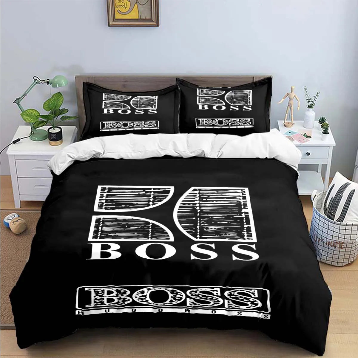 H-Hugo Boss Logo Print Bedding Sets Exquisite Bed Supplies Set Duvet Cover Bed Comforter Set Bedding Set Luxury Birthday Gift