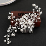 Silver Color Flower Hair Comb Clip Girls Handmade Alloy Pearl Hairpin Bridal Tiaras Wedding Hair Accessory Crystal Hair Jewelry