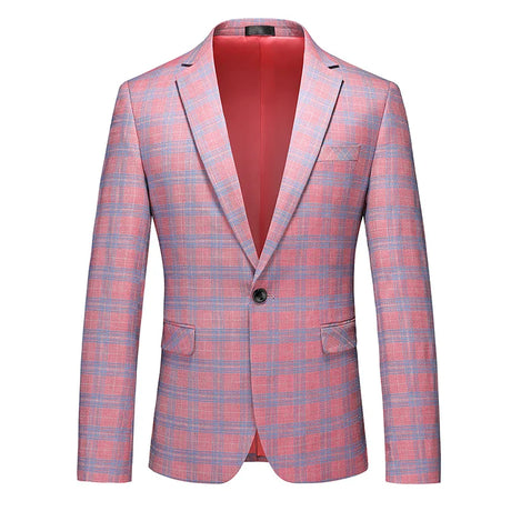 Red Striped Plaid Suit Jacket Men's Double Breasted V-Neck Dress Coat Fashion Slim Fit Blazer Wedding Party Tops M-5XL 6XL