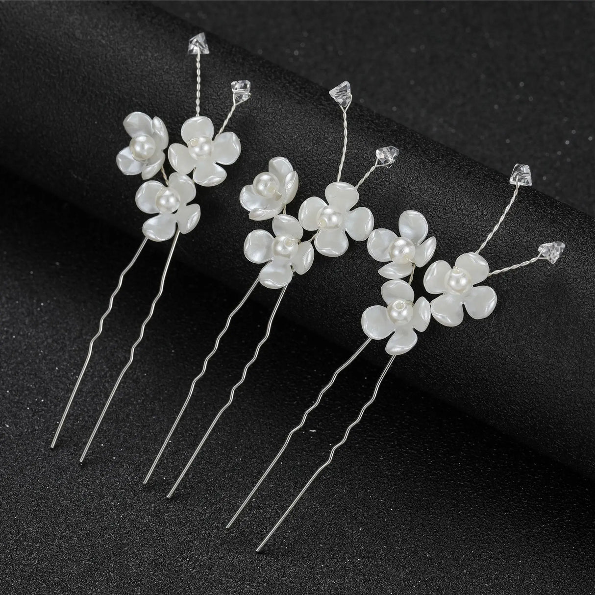 3pcs White Flower U Shaped Hairpin Pearl Elegant Hair Clips Hair Jewelry Accessories For Women Wedding Head Ornaments Hairpins