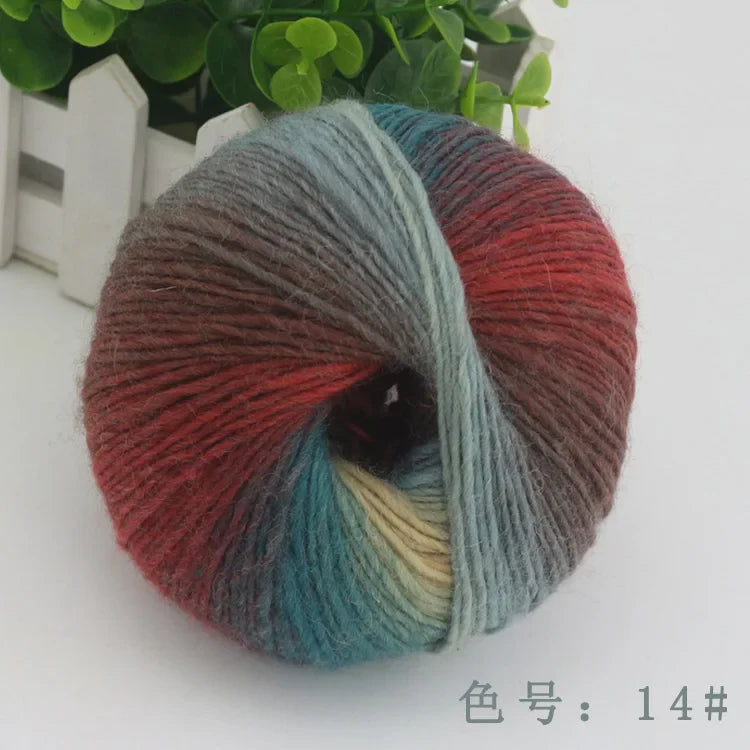 QJH 4Skeins Rainbow Soft Yarn 100% Wool Gradient Multi Color Yarn for Crocheting Knit DIY Hand Knitting Yarn 180m×4(196y×4,50g×4