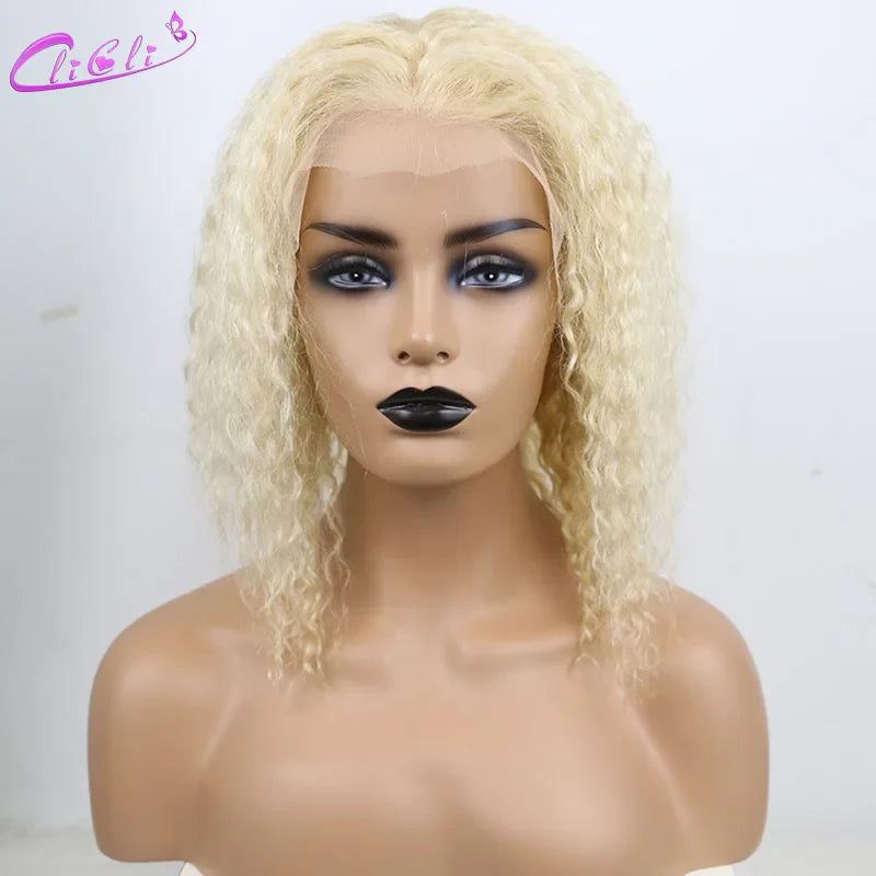 CliCli 613 Blonde Short Water Wave Bob Wig 13x4 Lace Front Wigs Wet and Wavy Honey Blonde Human Hair Wig For Women Pre Plucked