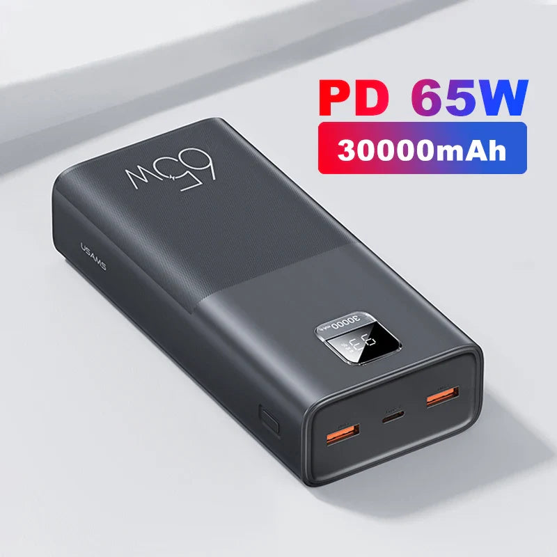 65W fast charg 30000mAh Power Bank 2 USB Digital Display LED Lights External Battery Portable Fast Charger For Mobile Phone