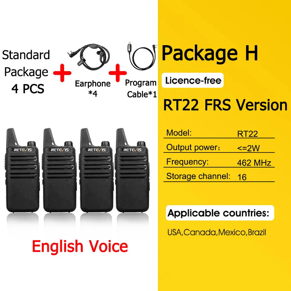 Retevis RT622 Mini Walkie Talkie 4 Pcs Walkie-talkies PMR446 FRS VOX Portable Two Way Radio Station for Restaurant Hotel