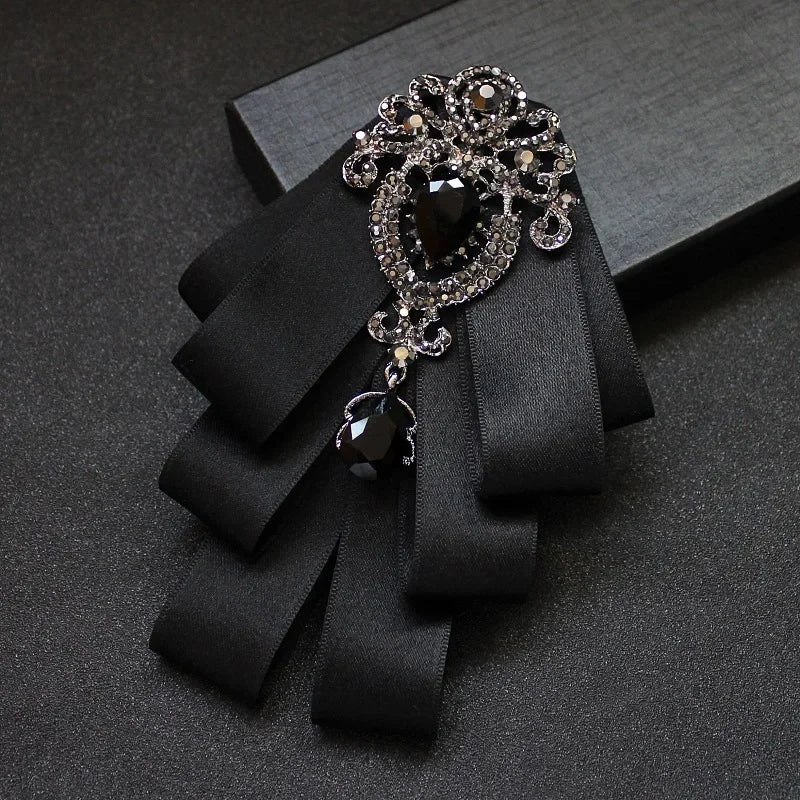 Luxury Black Rhinestone Bow Tie British High-end Men's Boy Business Wedding Suit Shirt Collar Flowers Sets Handmade Jewelry Gift