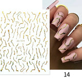 3D Silver Frame Nail Sticker Silver Bronzing Stripe Lines Sliders For Nails Tribal Pattern Decals Marble Blooming Nail Tattoos