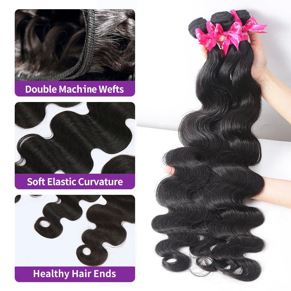 Rosabeauty 30 40 Inch 3 4 Body Wave Bundle Weave 100% Human Hair Brazilian Bundles Long Raw Hair Extension Wavy And Wet Tissage