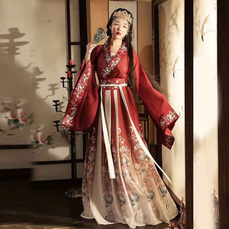 Hanfu Dress Women Chinese Ancient Traditional Hanfu Carnival Princess Cosplay Costume Stage Hanfu Blue&Red Dance Dress