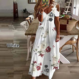 Plus Size Women Floral Print Maxi Dress Boho Lace Sling Hollow Out Long Dress Casual Loose V-Neck Beach Party dress Vestidos