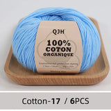 QJH 100% Cotton Yarn, Cotton Baby Sport Weight Yarn, Amigurumi Yarn, Summer Soft Yarn, Crochet/Knitting Yarn - 6 Pcs