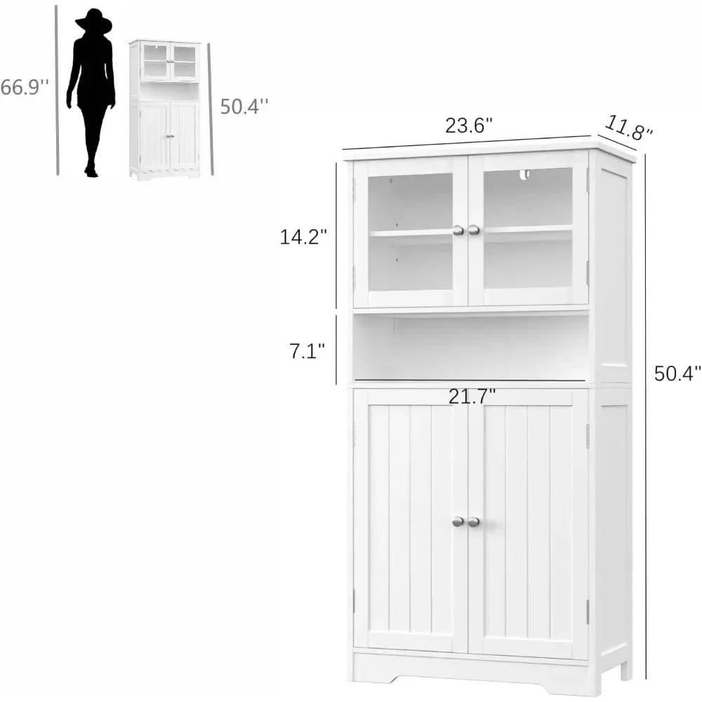 Bathroom cabinet, independent floor standing cabinet with open shelves, large display cabinet with doors, bathroom cabinet