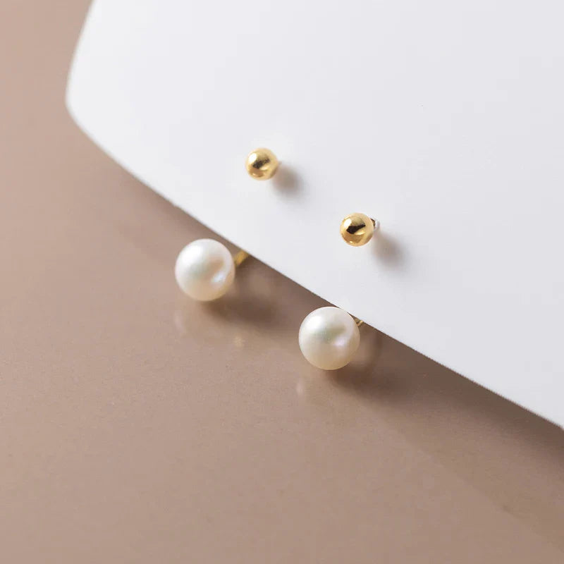 WANTME 925 Sterling Silver Fashion Natural Freshwater Pearl Ear Hook Unique Screw Bead Stud Earrings for Women Piercing Jewelry