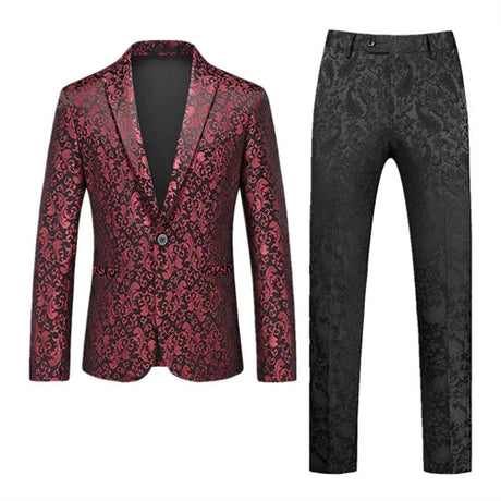 Fashion Brand Men's Jacquard Suit Classic Black / White / Blue Business Wedding Banquet Party Dress Men Blazers and Pants