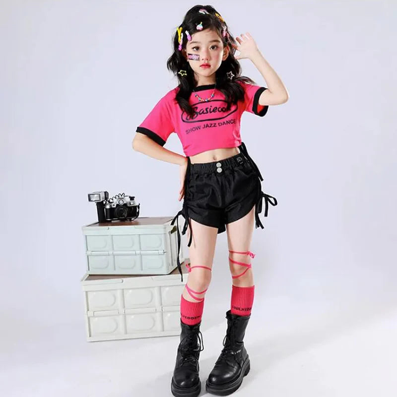 kid Girl Jazz Dance Costume Children Street Hip hop Dance Jazz Kpop Dance Costume for Girls pink Outfit Streetwear Clothes Sets