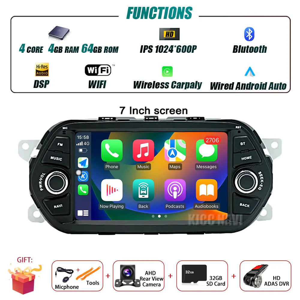 7 inch Screen For FIAT TIPO EGEA 2015 2016 2017 Android 13 Car Intelligent System Radio Multimedia Player Navigation GPS 4G WIFI