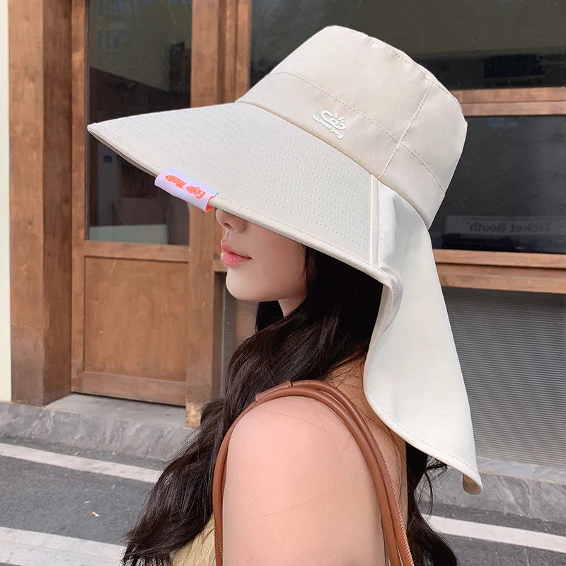 Women Outdoor Fisherman Hat Wide Brim Bucket Hat with Neck Cover Summer Breathable Mesh Sun Protection Visor Anti UV Cap