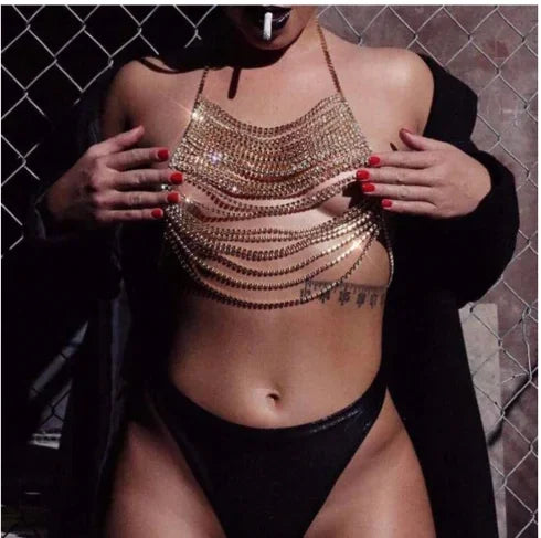 woman Sexy Body Jewelry Crystal Bikini Chest Chain Makeup Dance Lumbar Chain Dress Skirt Chain портупея Bra waist chain