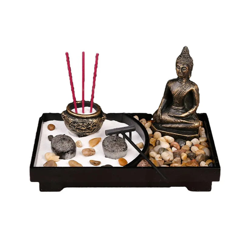 Buddha Statues and Table Candle Holder Zen, Garden Decoration with Sand and Stone Incense Burner,Yoga Incense Burner Decore