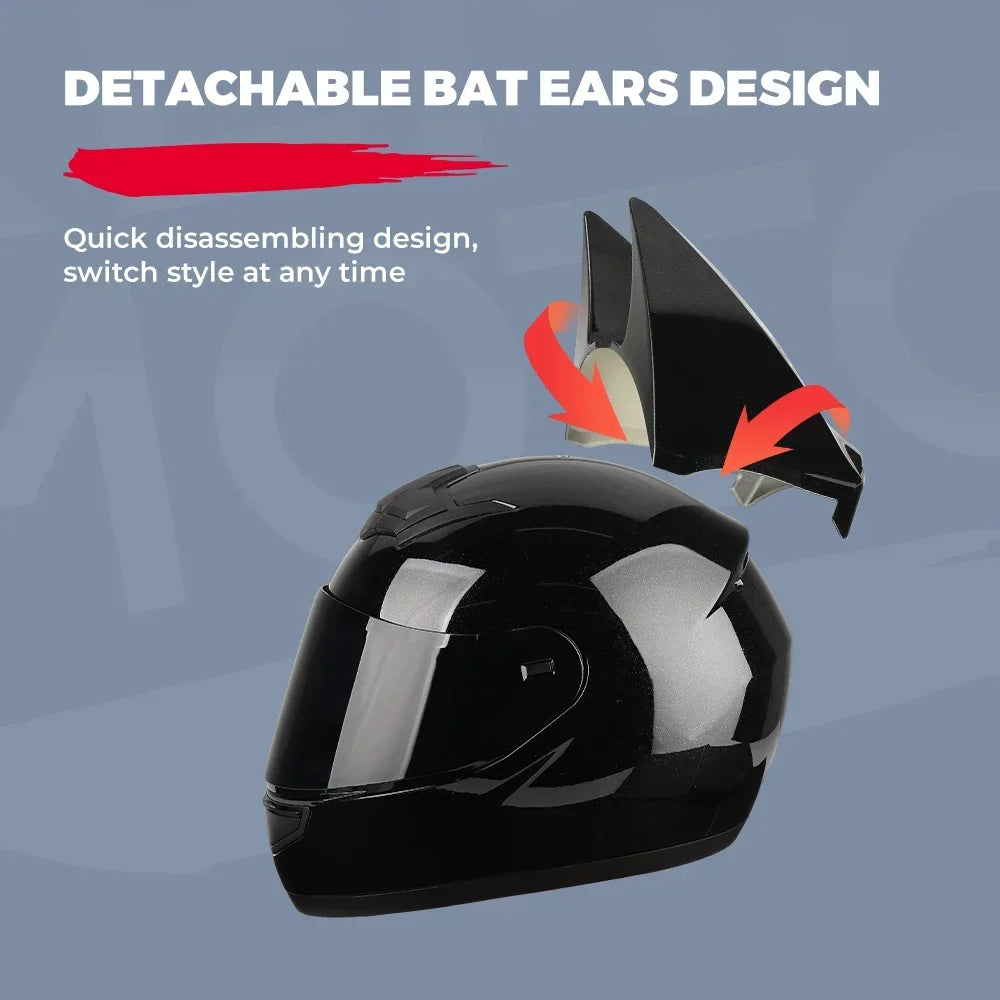 Motorcycle Helmet Full Face Bat Ears For Man Detachable Horns Summer Breathable Motorcross Racing MotorBike Safety Moto Helmets