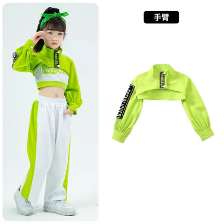 Girls Hip Hop Crop Jacket Solid Cargo Pants Clothes Set Kids Jazz T-shirt Street Dance Contrast Joggers Child Streetwear Outfits