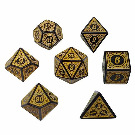 7 Pcs Kit Polyhedral 6 Sides Carved Vintage Ancient Retro Pattern Dices Set D4 D6 D8 D10 D% D12 D20 for TRPG RPG Games