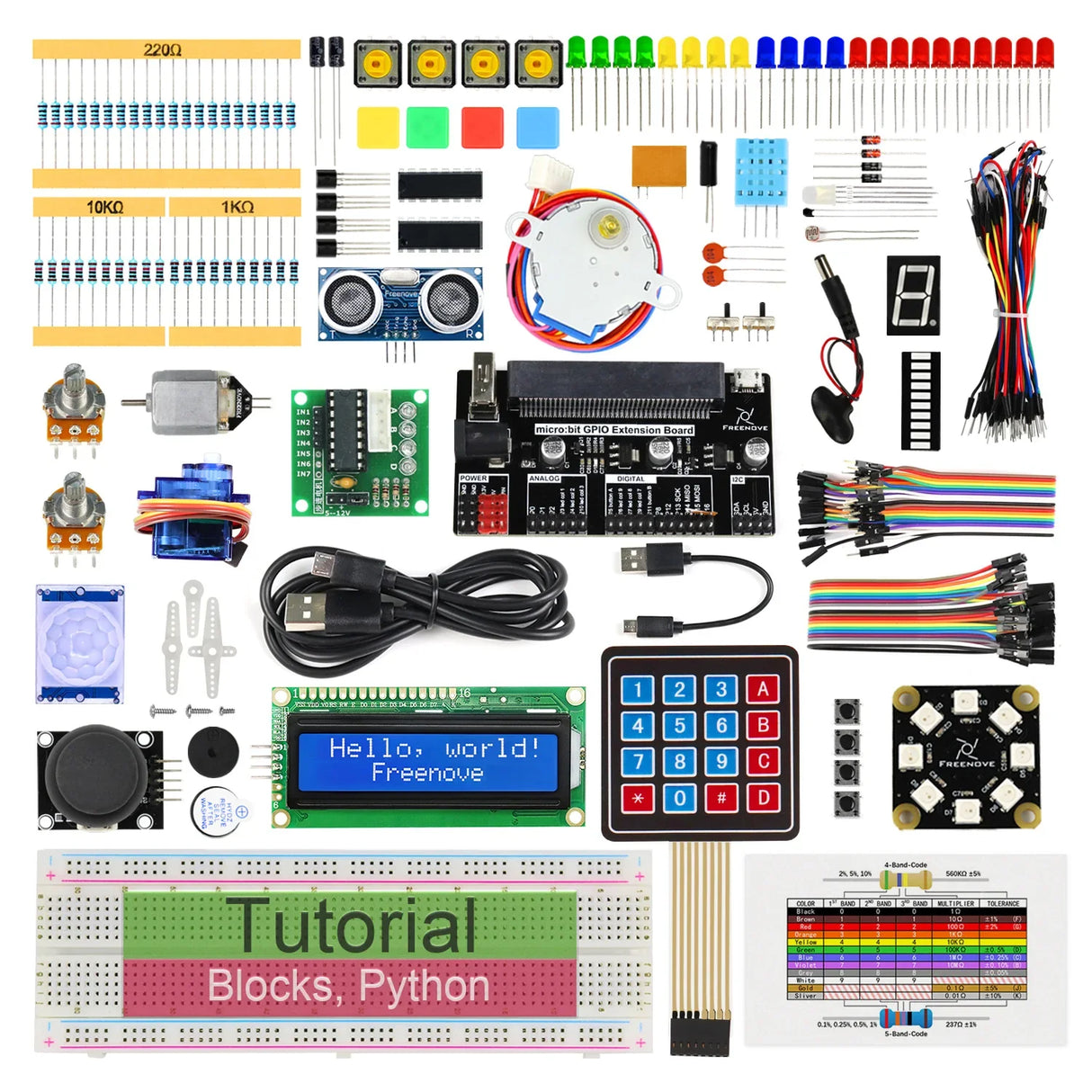 Freenove Ultimate Starter Kit for BBC micro:bit V2, 316-Page Detailed Tutorial, 225 Items, 44 Projects, Blocks and Python Code