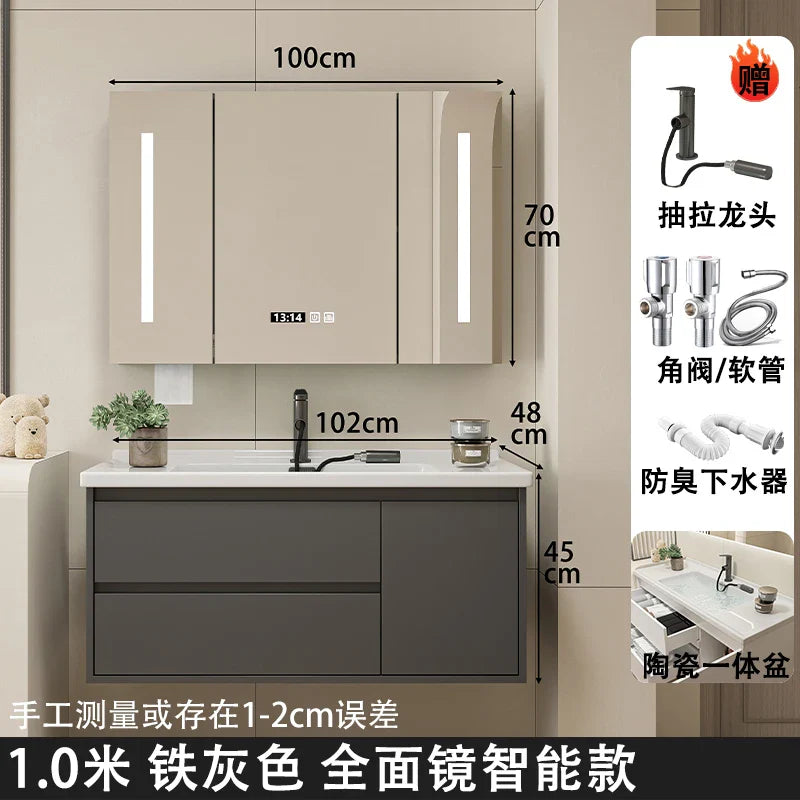 Ceramic Integrated Basin Bathroom Cabinet Modern Minimalist Sink Washbasin Cabinet Combined Muebles Hogar Hotel Furniture YX50BC