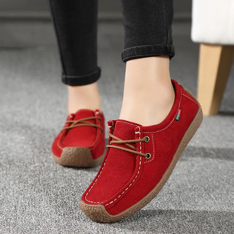 New Arrival Women Casual Shoes 2023 Suede Leather Flats Sneakers Lace Up Moccasins Ladies Shoes Fashion Loafers Plus Size 35-42