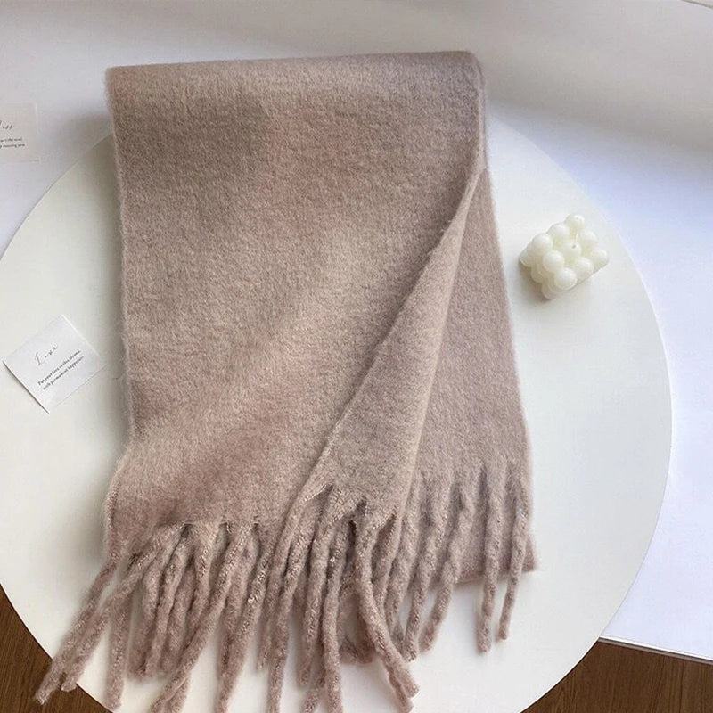 Luxury Cashmere Bright Solid Color Women Scarf Winter Shawl and Wrap Classic Tassel Female Foulard Thick Blanket Shawl Accessory