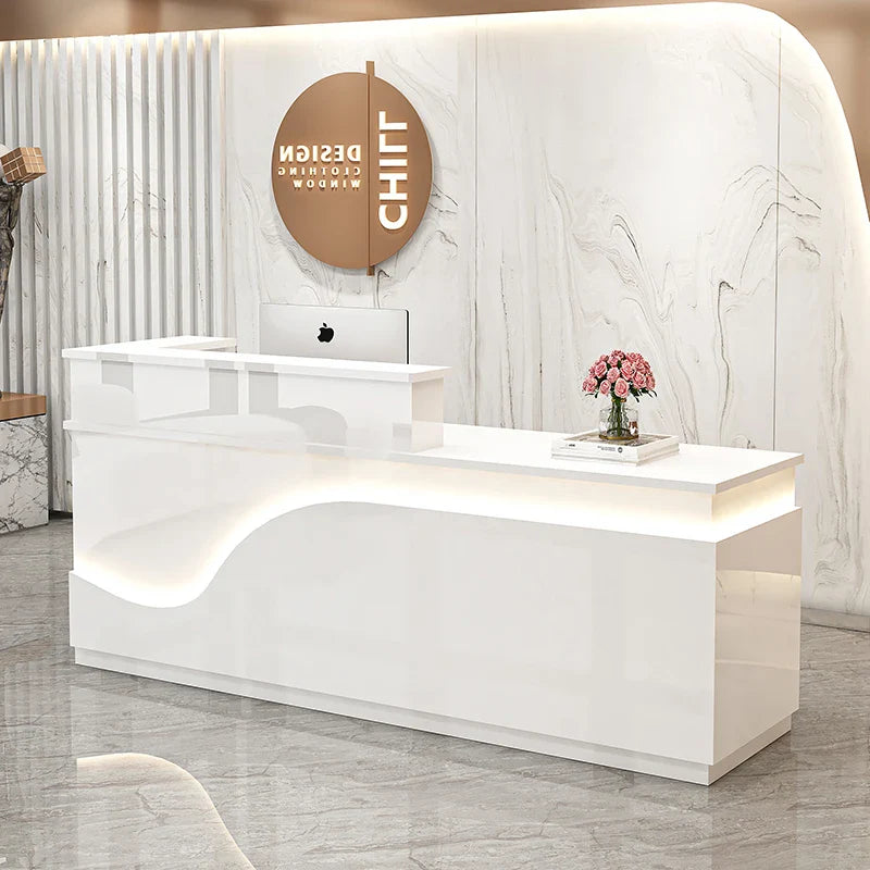 White Light Reception Desks Design Stylish Modern Luxury Reception Desks Office Front Mostrador Negocio Commercial Furniture