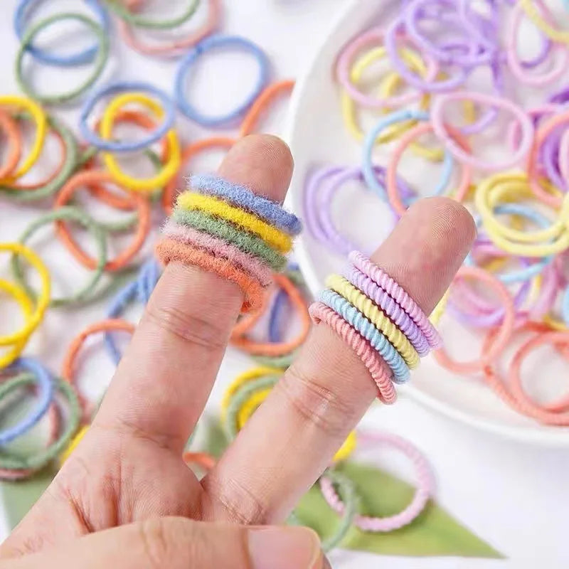 [100 Packs] Baby Rubber Band Does Not Hurt The Hair Small Thumb Ring High Elastic Thread Toddler Seamless Scrunchies Set