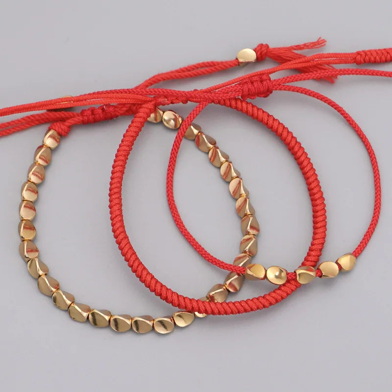 3pcs/set Tibetan Buddhist Braided Handmade Copper Beads Bracelet Lucky Rope Bracelet Bangles Women Thread Set Bracelets