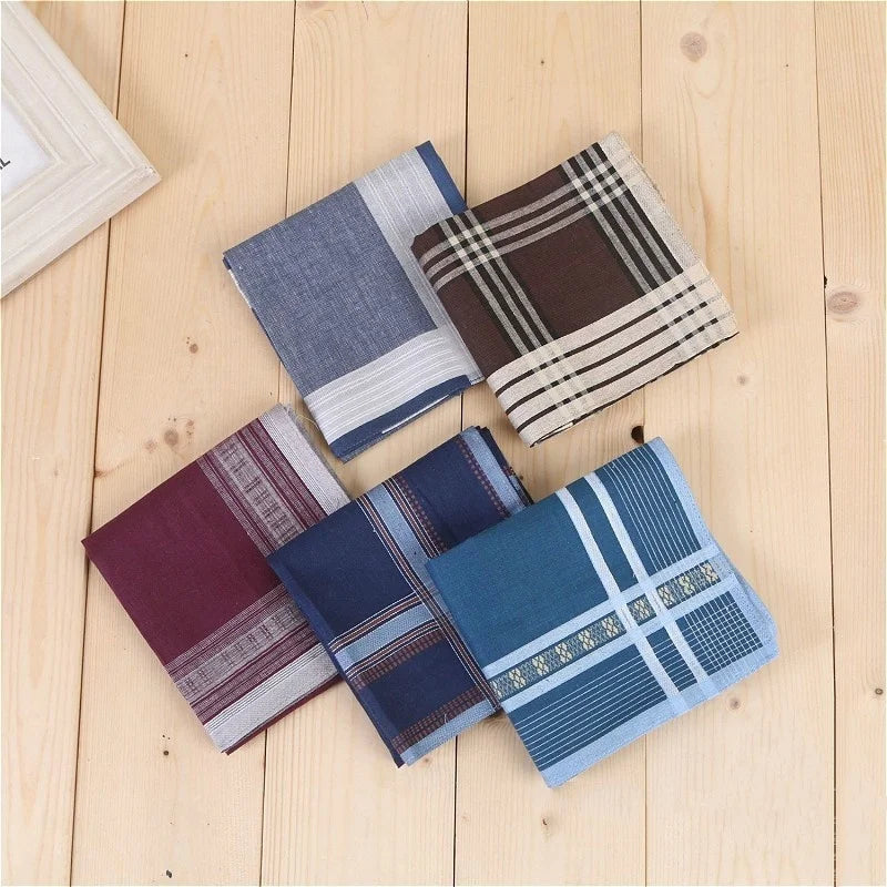 High Quality Men Cotton Dark Business Plaid Striped Handkerchief Camping Restaurant Napkin Travel Portable Pocket Towel harajuku