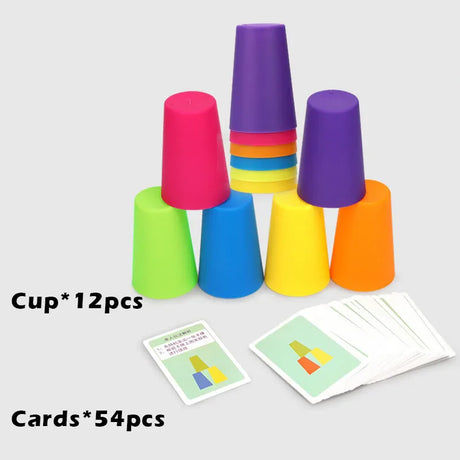 Kids Montessori Toys Stack Cup Battle Table Game with Card Educational Intellectual Enlightenment Color Cognition Logic Training