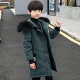 Winter Boys Thicken Long Jackets For kids 4-16Y Keep Warm Casual Hoodies Kids Coats Long Sleeve Children Windbreaker Outerwear