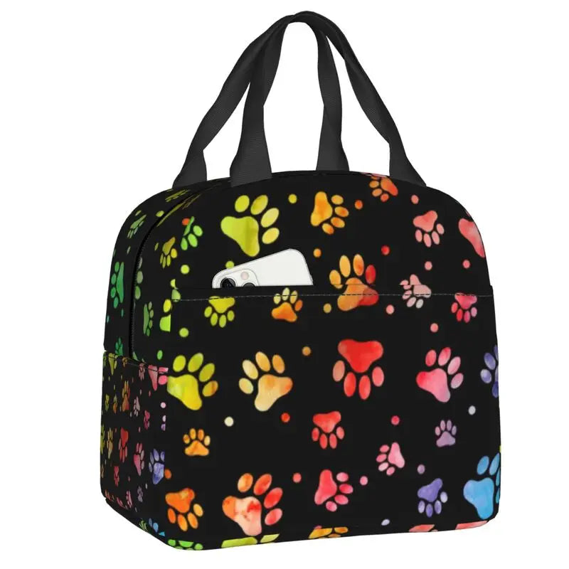 Cute Animal Pet Dog Paw Pattern Lunch Bag Thermal Cooler Insulated Lunch Box for Student School Work Picnic Food Tote Bags