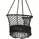 1pc Hanging Hammock Chair, Cotton Rope, Macrame Swing, Indoor Outdoor Black