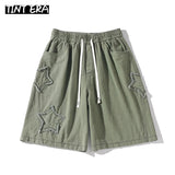 TINT ERA Y2K Mens Streetwear Breeches Star Korean Harajuku Pocket Denim Hip Hop Cargo Short Pants Grunge Bermudas Jeans Shorts