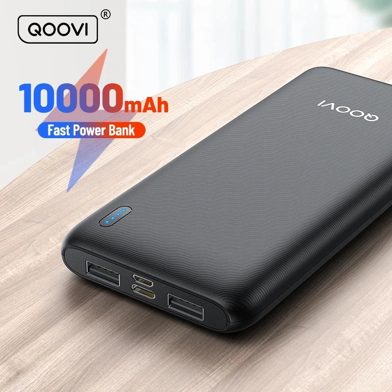 QOOVI 10000mAh Power Bank Ultra-thin Portable Charger For iPhone 13 Xiaomi Samsung Huawei External Battery 10000 mAh PowerBank