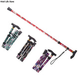 Adjustable 84-93cm Folding Walking Stick Sturdy Printed Travel Five-section Patterned Non Slip Crutch Cane Outdoor Sport Hiking