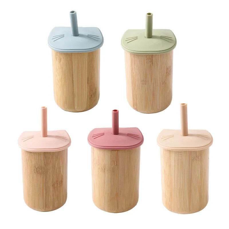 150ML Baby Wooden Feeding Cups Portable Drinkware Babies Sippy Cup Food Grade BPA FREE Baby Anti-hot Learning Feeding Bottles