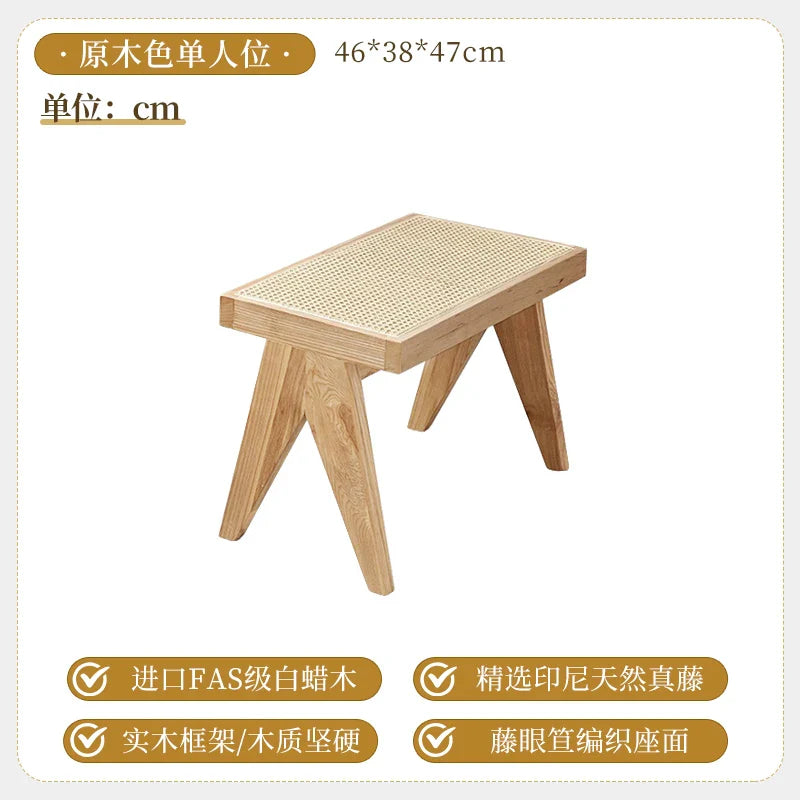 Solid Wood Rattan Home Shoe Changing Stool Modern Nordic Homestay Rattan Chair Simple Tailstock Dining Table Bench