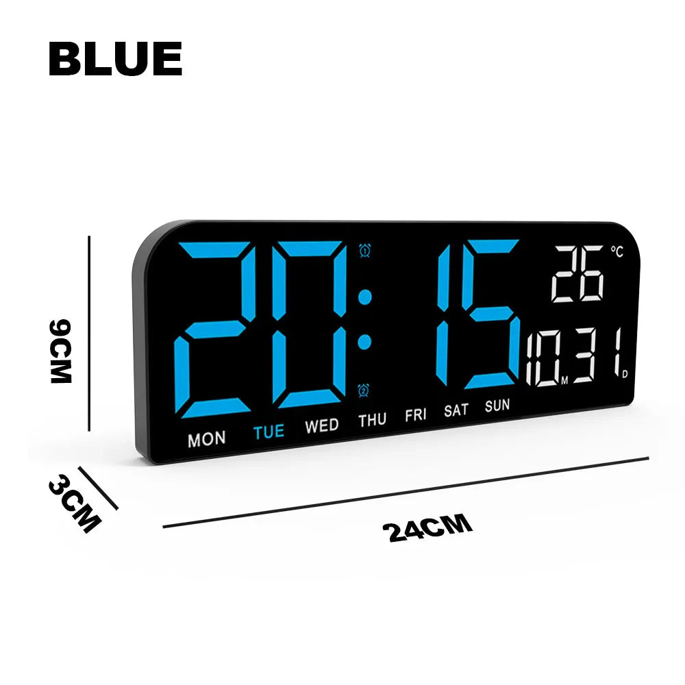 9.0inch Large Digital Wall Clock Temperature and Date Week Display Night Mode Table Alarm Clock 12/24H Electronic LED Clock