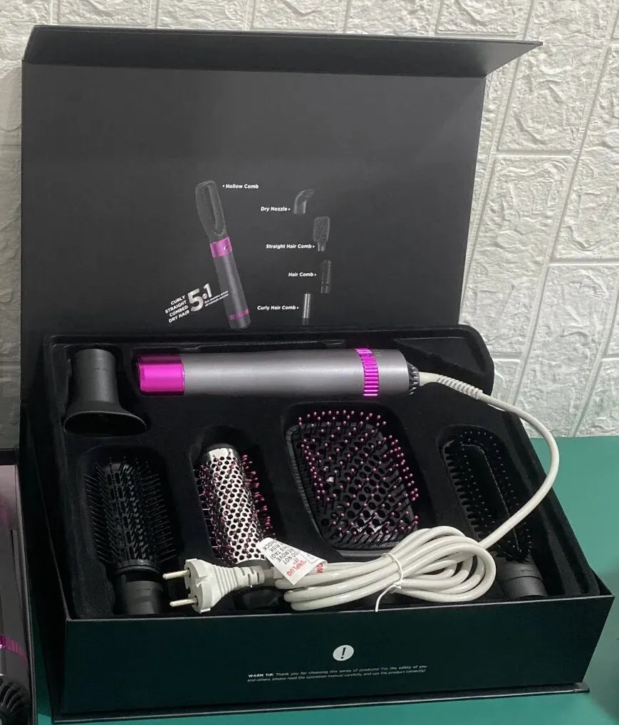 HOMEFISH 5 in 1 Hair Dryer Brush Hot Air Brush & Volumizer Styler Set with Interchangeable Brush Head Negative Ionic Blow Dryer