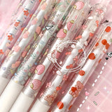 6pcs Floral Gel Pens Set Transparent 0.5mm Black Ink Needle Pens Kawaii Signature Pens Korean Stationery School Office Supplies